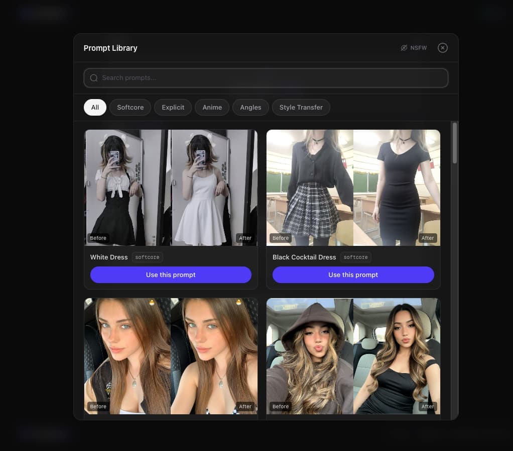 Browsing prompts by category in the prompt library